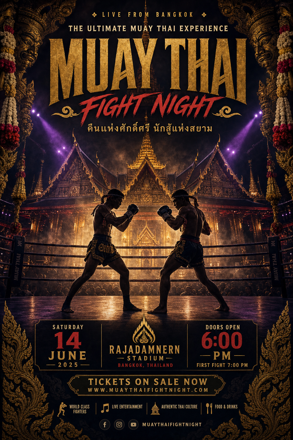 Title Quest: Bangkok Nights — Muay Thai fight night with Thai temple atmosphere